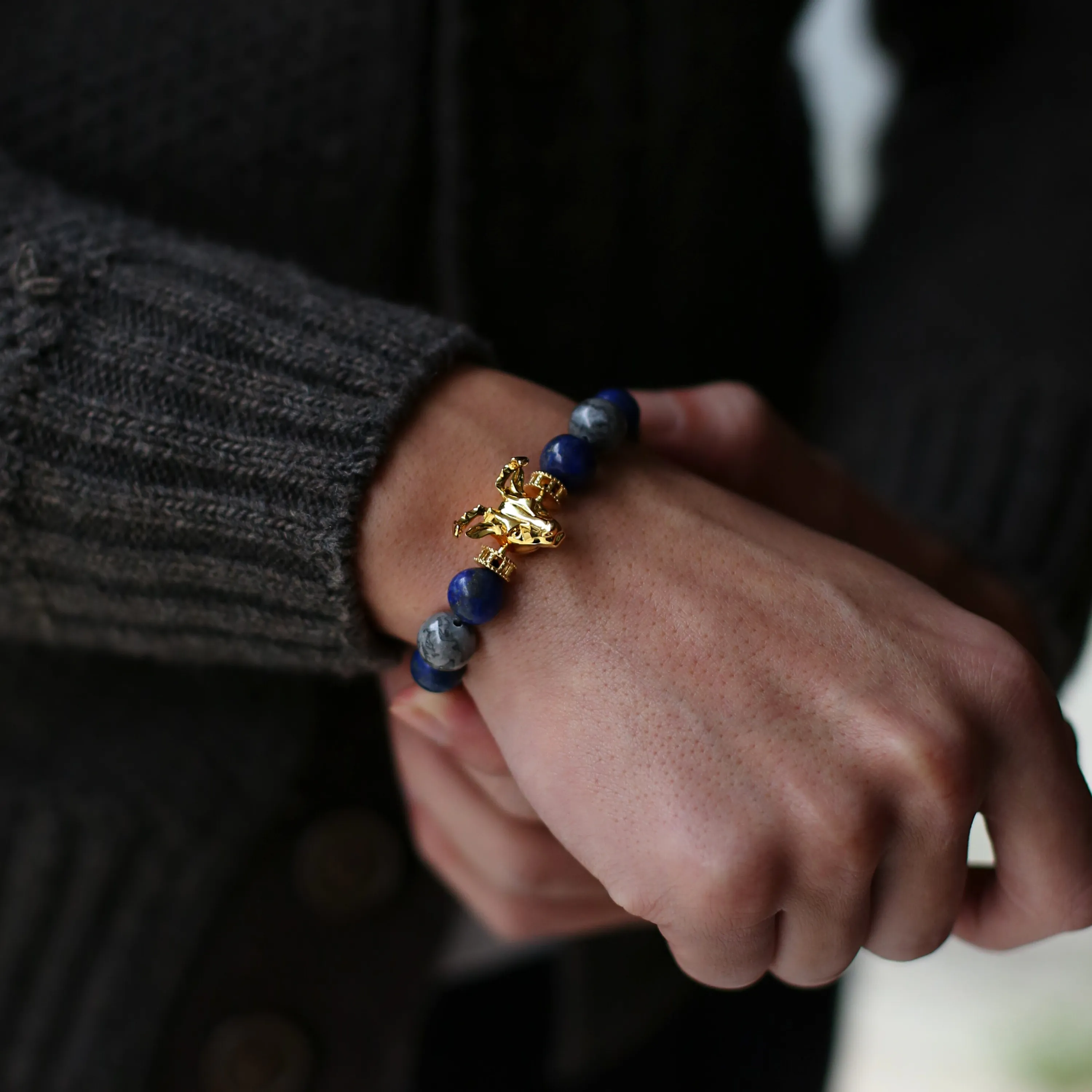 (Chain Only, without charm) Gemstones Gold Beads Bracelet - Lapis Jasper, Howlite Jade, Garnet Obsidian crystals