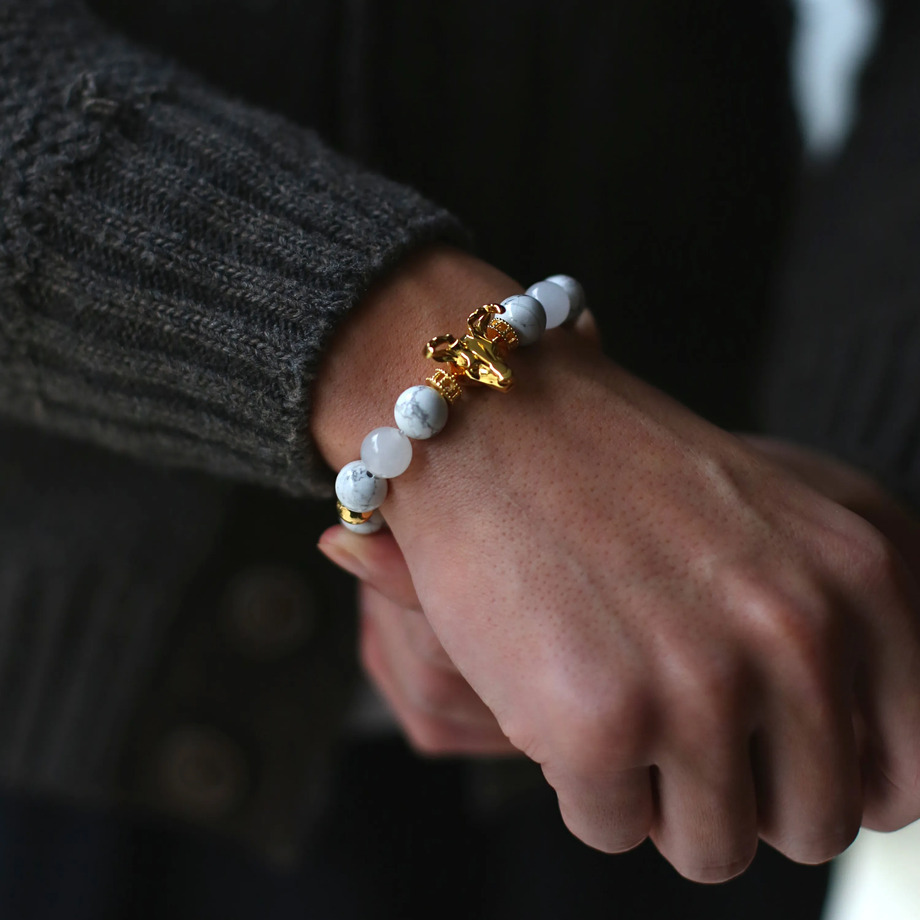 (Chain Only, without charm) Gemstones Gold Beads Bracelet - Lapis Jasper, Howlite Jade, Garnet Obsidian crystals