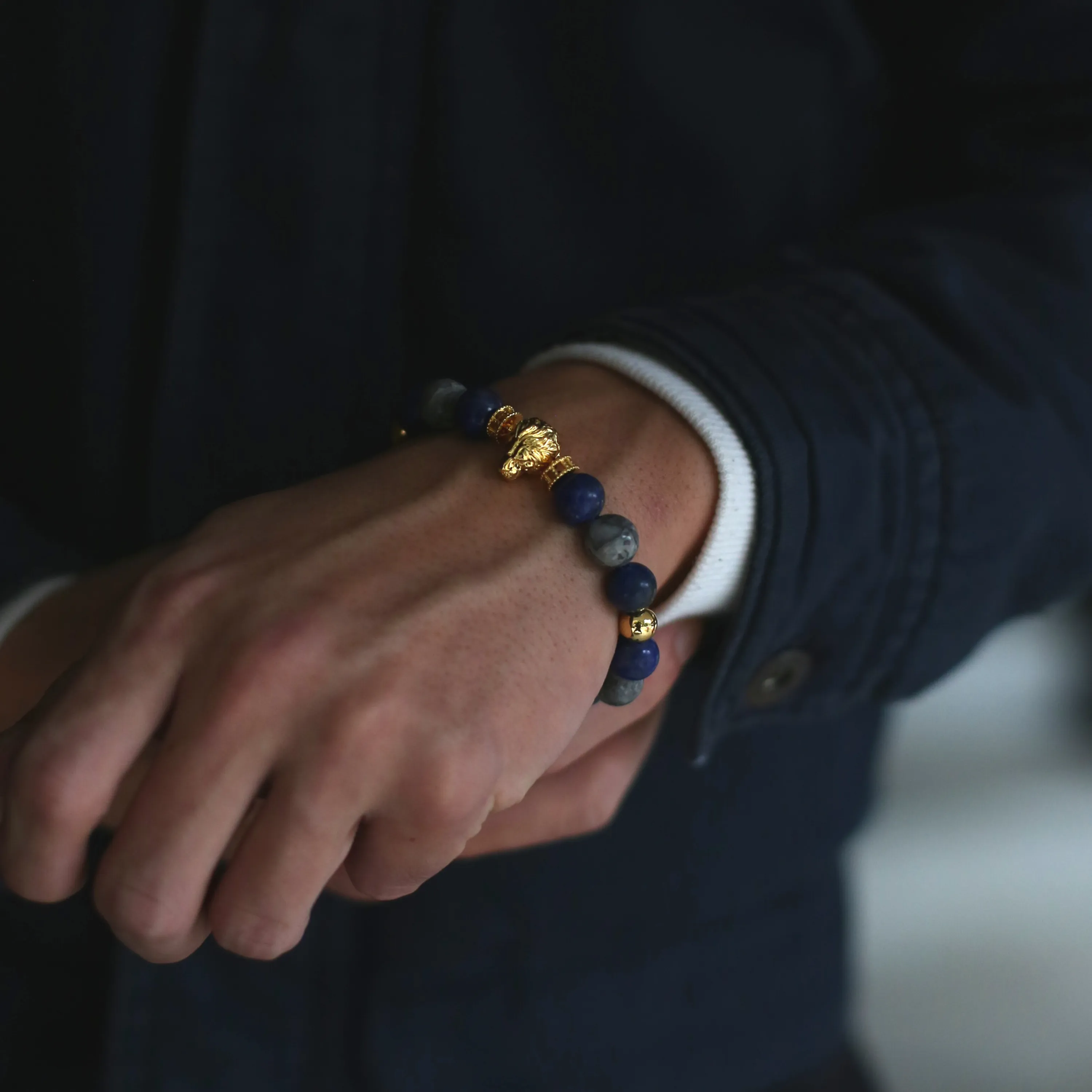 (Chain Only, without charm) Gemstones Gold Beads Bracelet - Lapis Jasper, Howlite Jade, Garnet Obsidian crystals