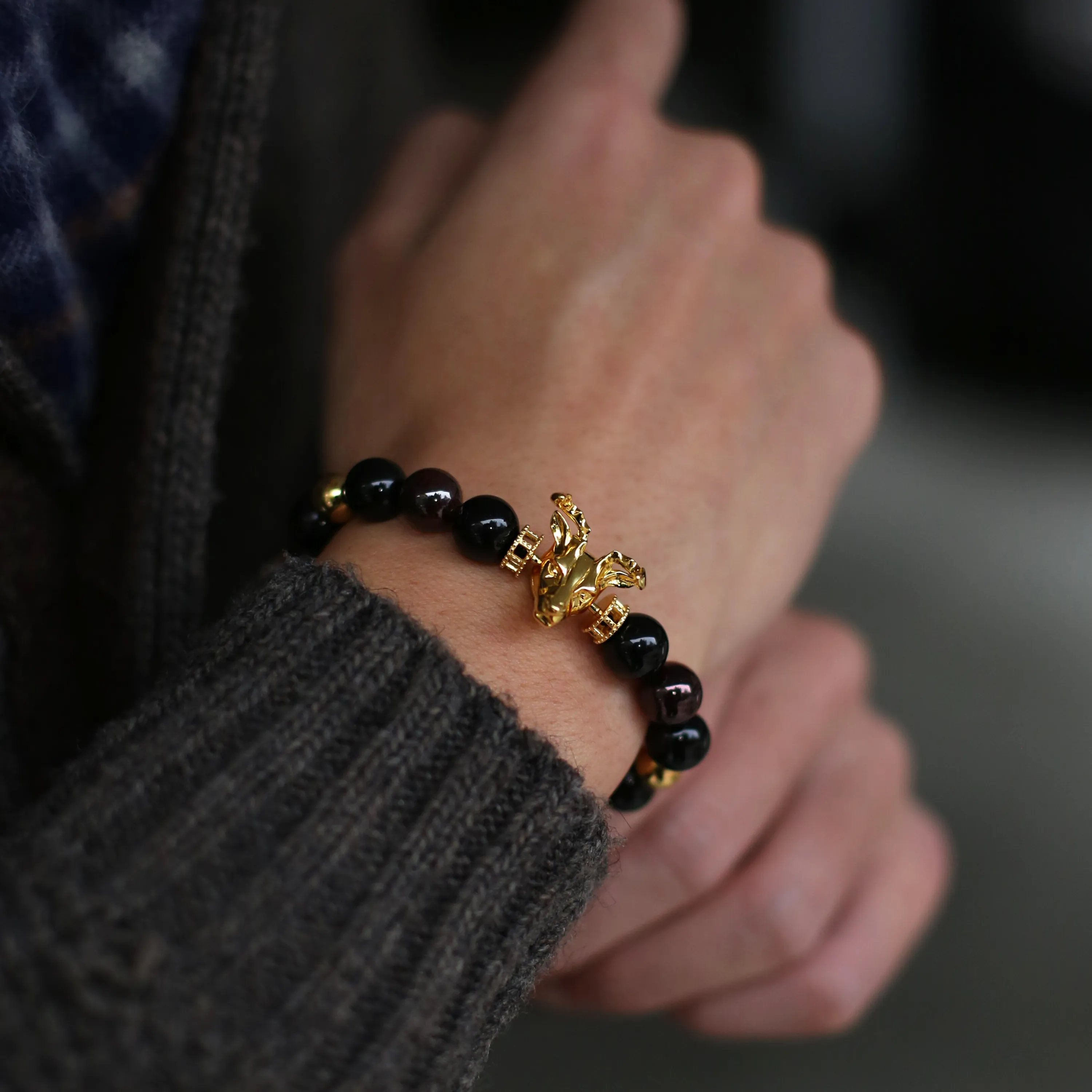 (Chain Only, without charm) Gemstones Gold Beads Bracelet - Lapis Jasper, Howlite Jade, Garnet Obsidian crystals