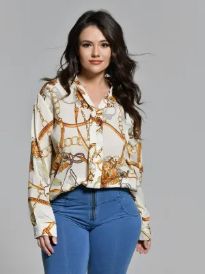 Chain Print Notch Blouse