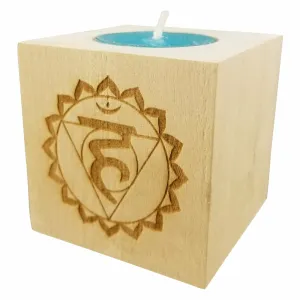 Chakra 5 Vishudda - Throat Chakra Candle (Blue) - Engraved Wood Tea Light (2.5”) - Yoga Meditation Candle - Yoga Candle  - Meditation Candle