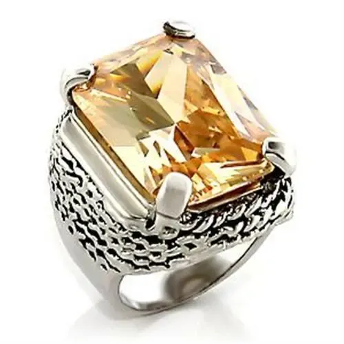 Champagne Elegance: Rhodium Brass Ring with AAA Grade CZ, Elegant Accessory, Vintage Style, Warm Tone CZ