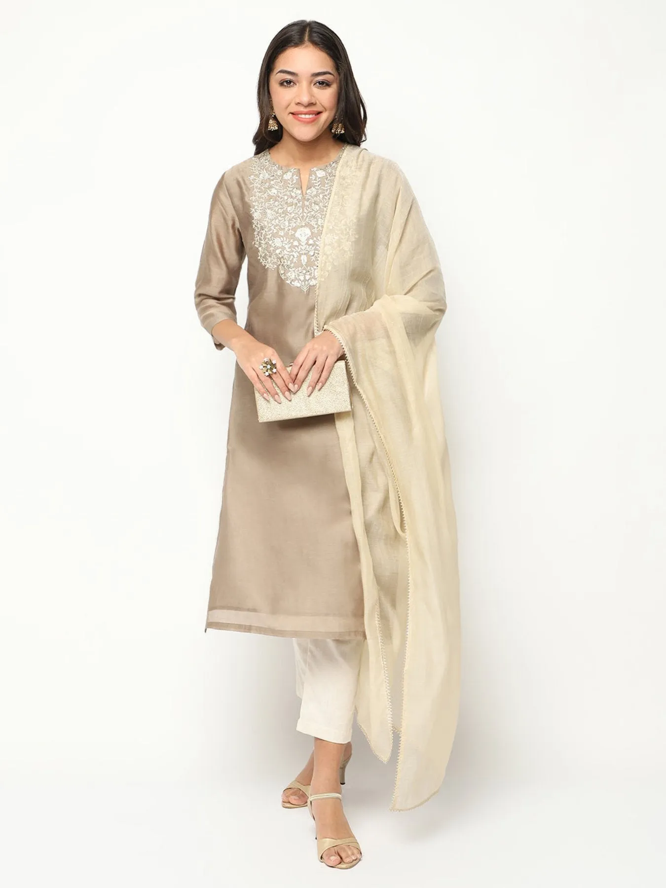 Champagne embroidered kurta set