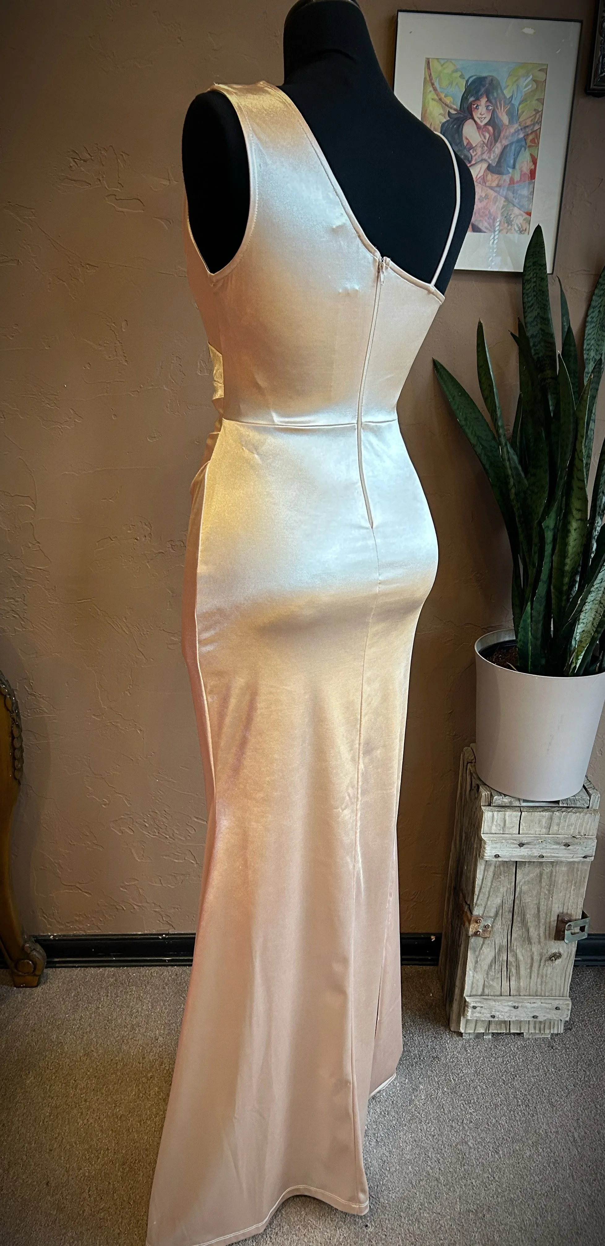 Champagne Satin Prom Long Evening Dress