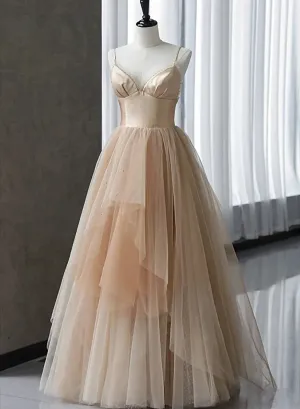 Champagne Tulle Gradient Tulle Straps Long Evening Dress Charming Formal Gown