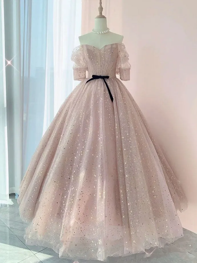 Champagne tulle long prom dress tulle long evening dress