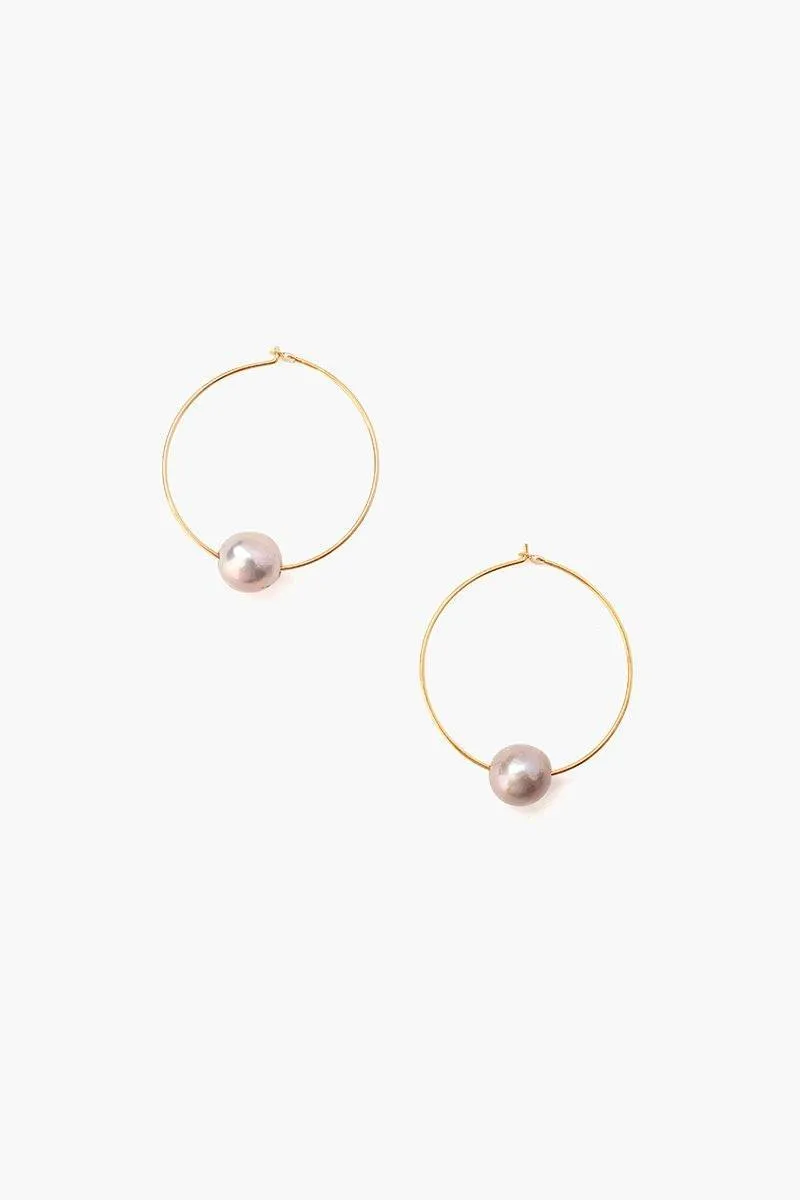 Chan Luu Grey Floating Pearl Hoop Earrings