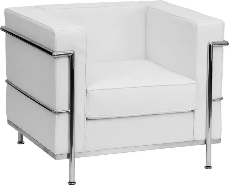 Chancellor "Jacy" White Leather Modern Reception/Guest Chair w/Encasing Frame