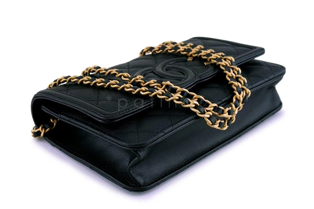 Chanel Black Caviar Filigree WOC Wallet on Chain Flap Bag