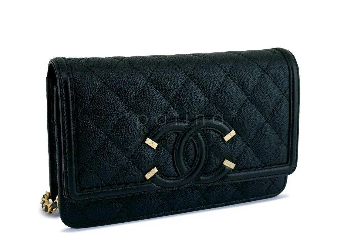 Chanel Black Caviar Filigree WOC Wallet on Chain Flap Bag