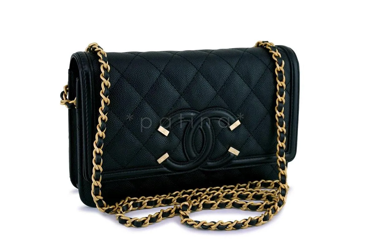 Chanel Black Caviar Filigree WOC Wallet on Chain Flap Bag