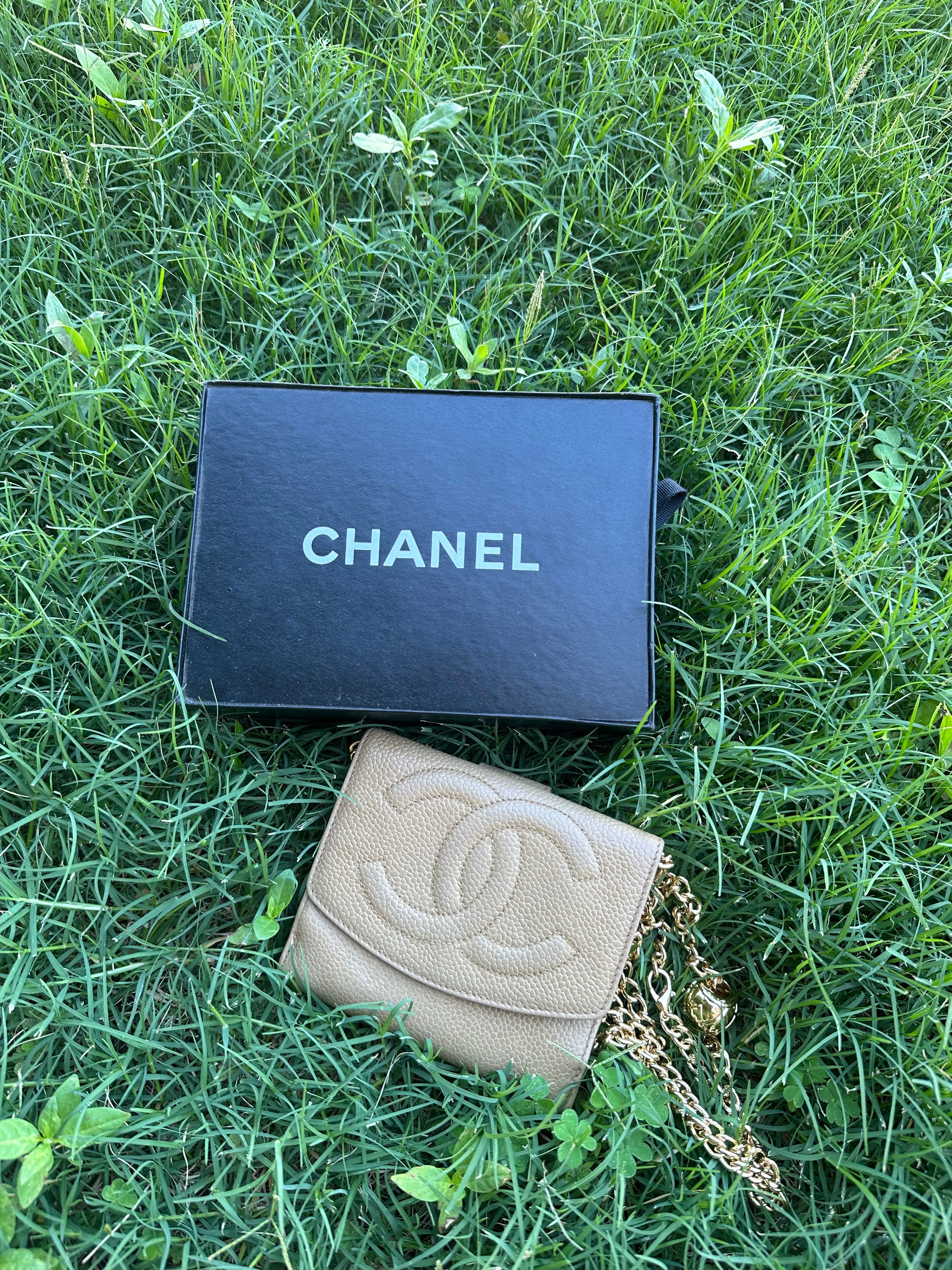 CHANEL Caviar Timeless Compact Wallet on Adjustable Chain