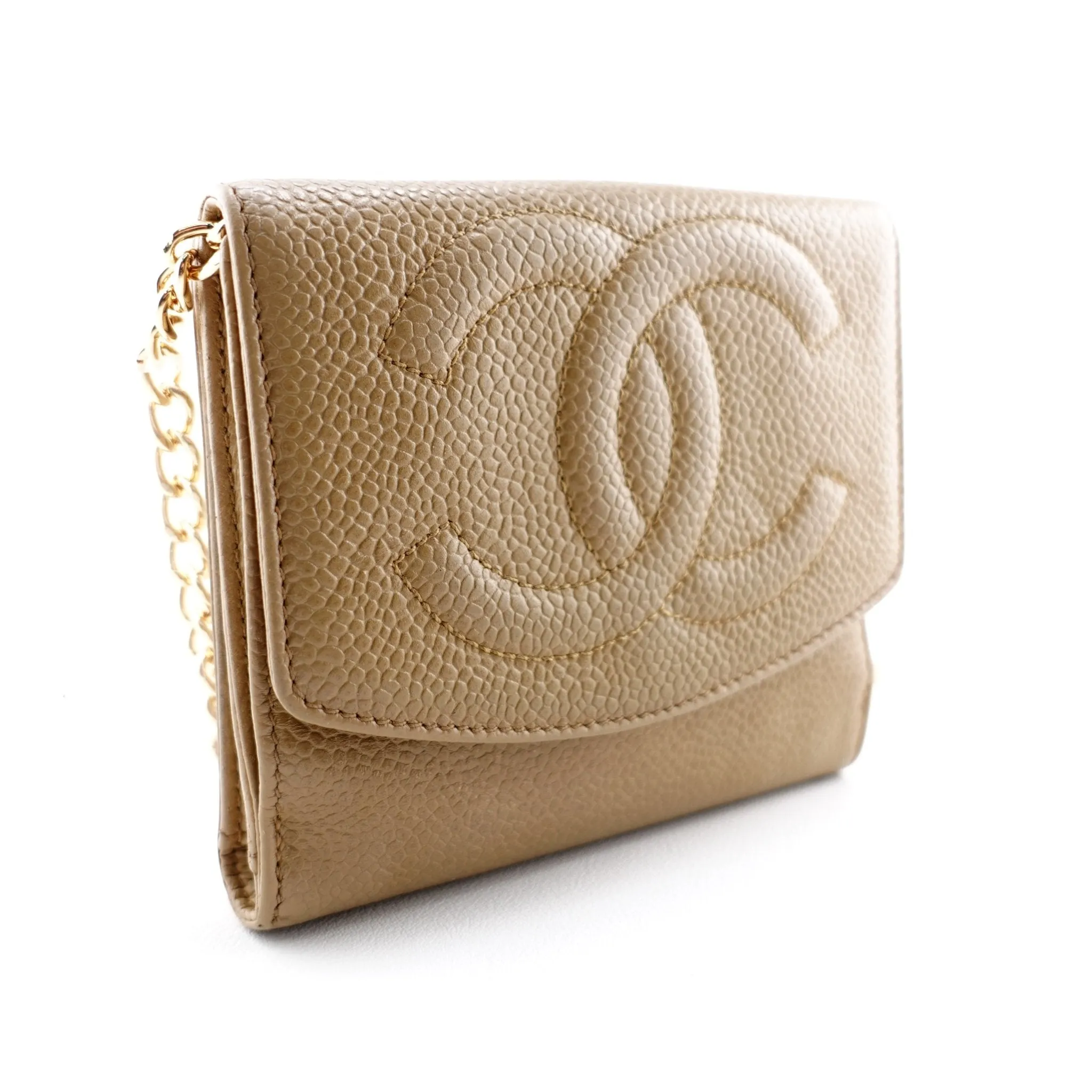 CHANEL Caviar Timeless Compact Wallet on Adjustable Chain