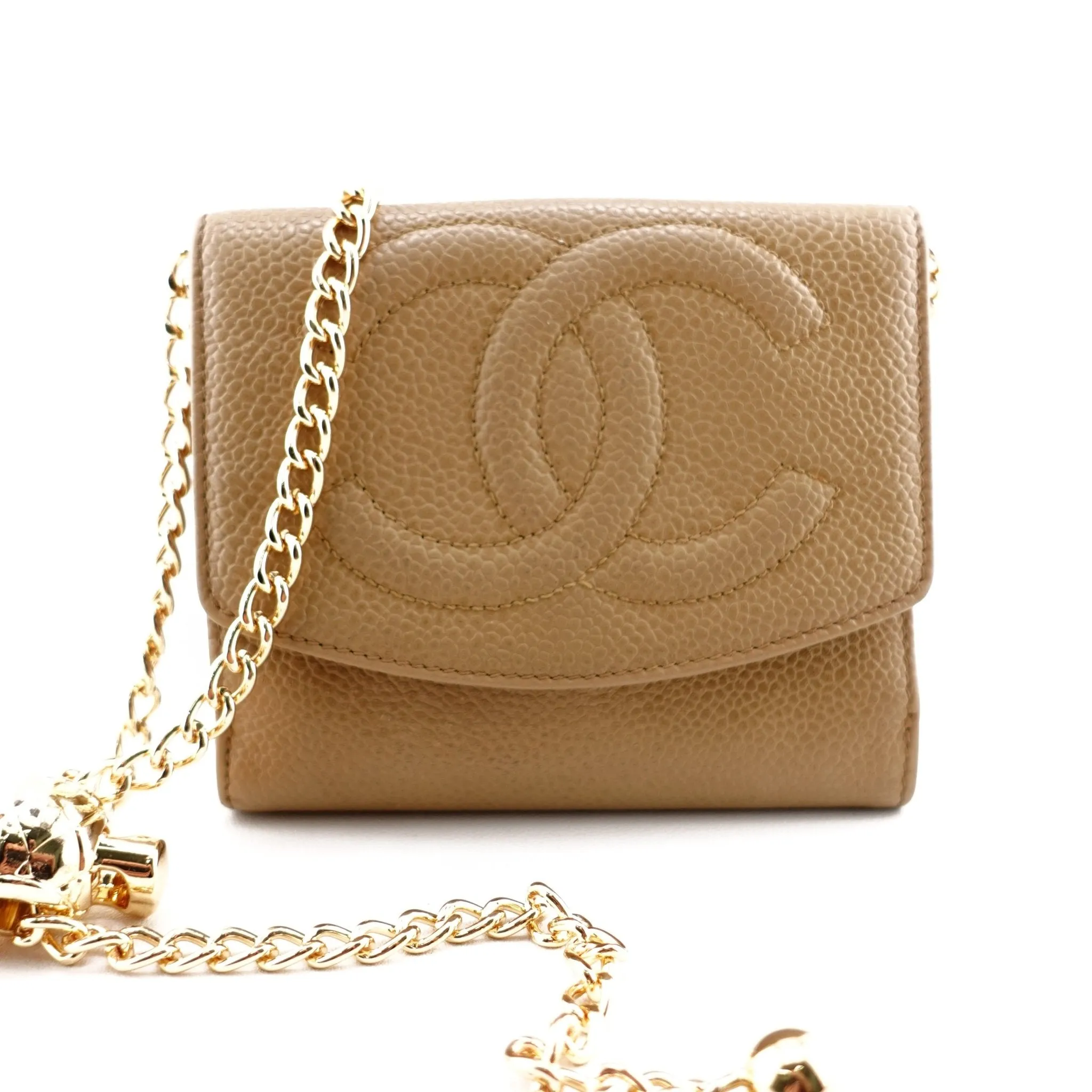 CHANEL Caviar Timeless Compact Wallet on Adjustable Chain