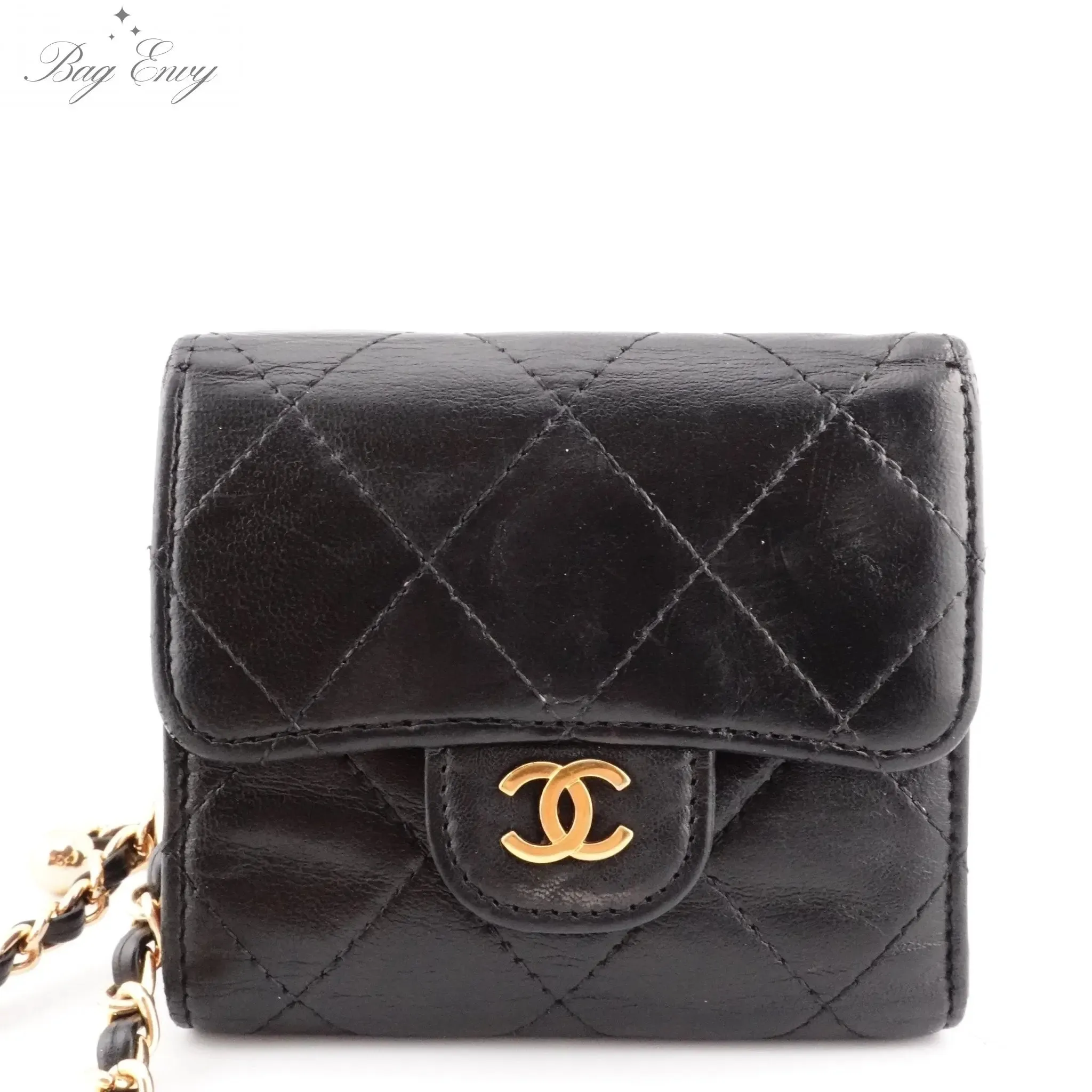 CHANEL Lambskin Classic Flap Compact Wallet on Adjustable Chain