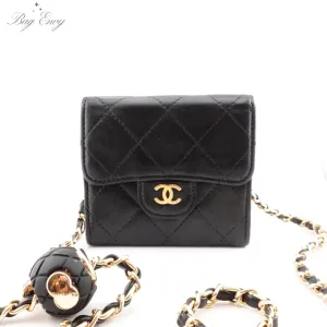 CHANEL Lambskin Classic Flap Compact Wallet on Adjustable Chain