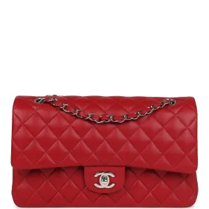 Chanel Medium Classic Double Flap Bag Red Lambskin Silver Hardware