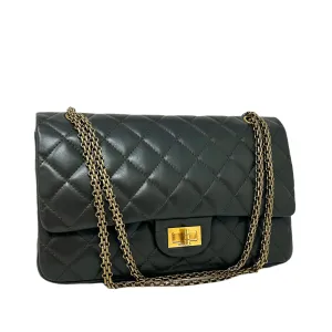 Chanel Reissue 2.55 Maxi Dark Khaki Quilted Leather Antique Gold Flap Shoulder Bag