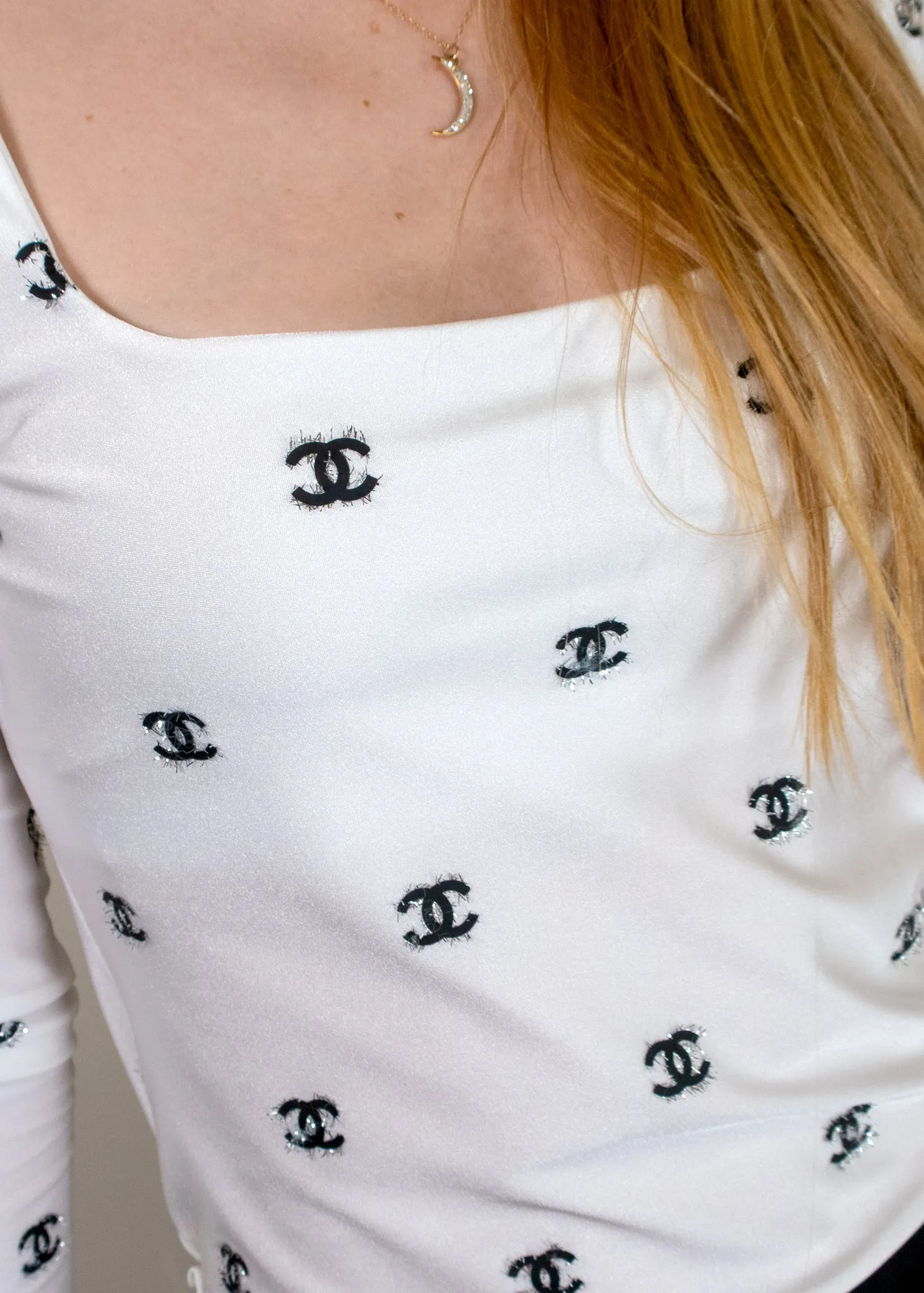 Chanel Stretchy Square Neck Line Top with CC Metallic Logo