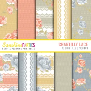 Chantilly Lace Digital Paper Set | Digital Paper Bundle | Floral