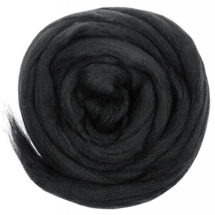 Charcoal Black - Merino Wool Top Roving - 50 gram (1.75 oz) Ball - Color 633