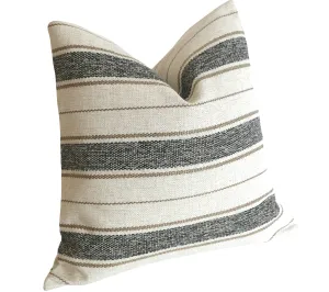 Charcoal, Cream, and Beige Stripe Performance Pillow Cover