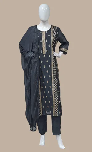 Charcoal Embroidered Punjabi