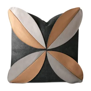 Charcoal Floral Felt Throw Pillow Cover 16x16