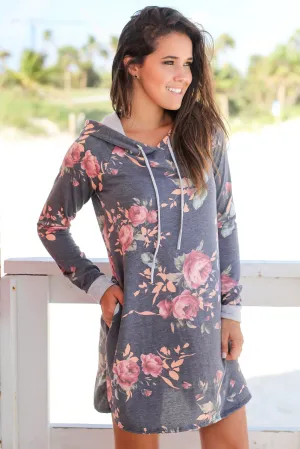 Charcoal Floral Hoodie Dress