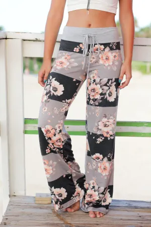 Charcoal Floral Striped Pants