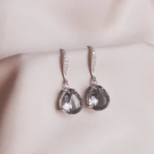 Charcoal Gray Glass Dangle & Silver Earrings