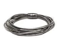 Charcoal Gray Magnetic Bracelet with Multi-strand Piano Wire and Hematite Bars