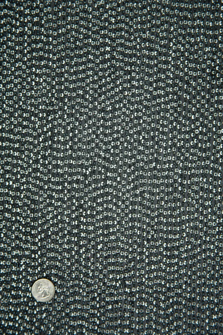 Charcoal Gray Sequins & Beads on Silk Chiffon Fabric