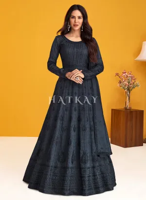 Charcoal Grey Sequence Embroidered Wedding Anarkali Suit