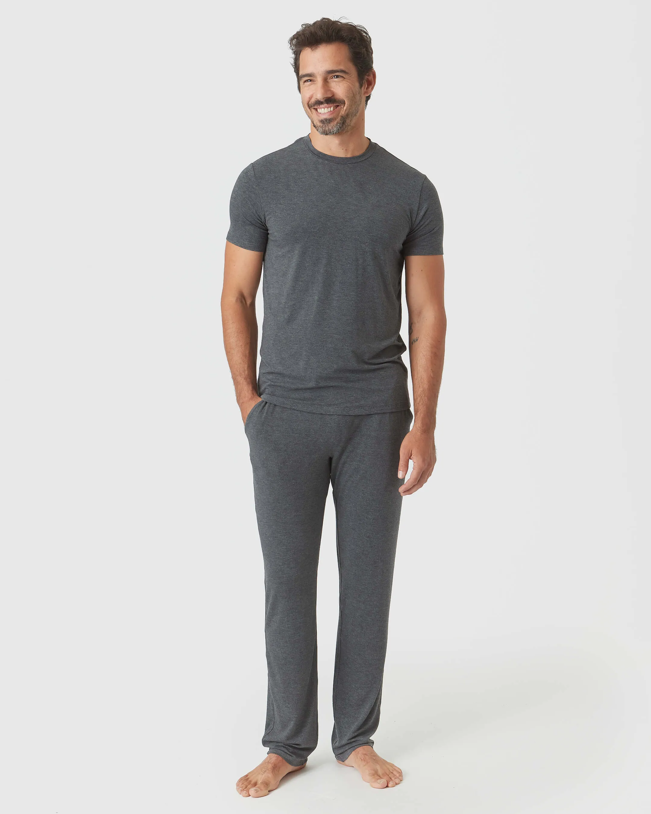 Charcoal Heather Gray Loungewear Short Sleeve Tee And Pant Set