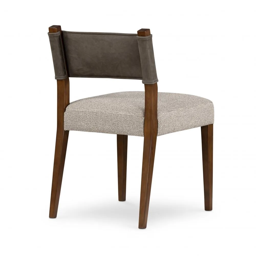 Charcoal Leather Back Dining Chair with Neutral Performance Fabric Seat Cushion