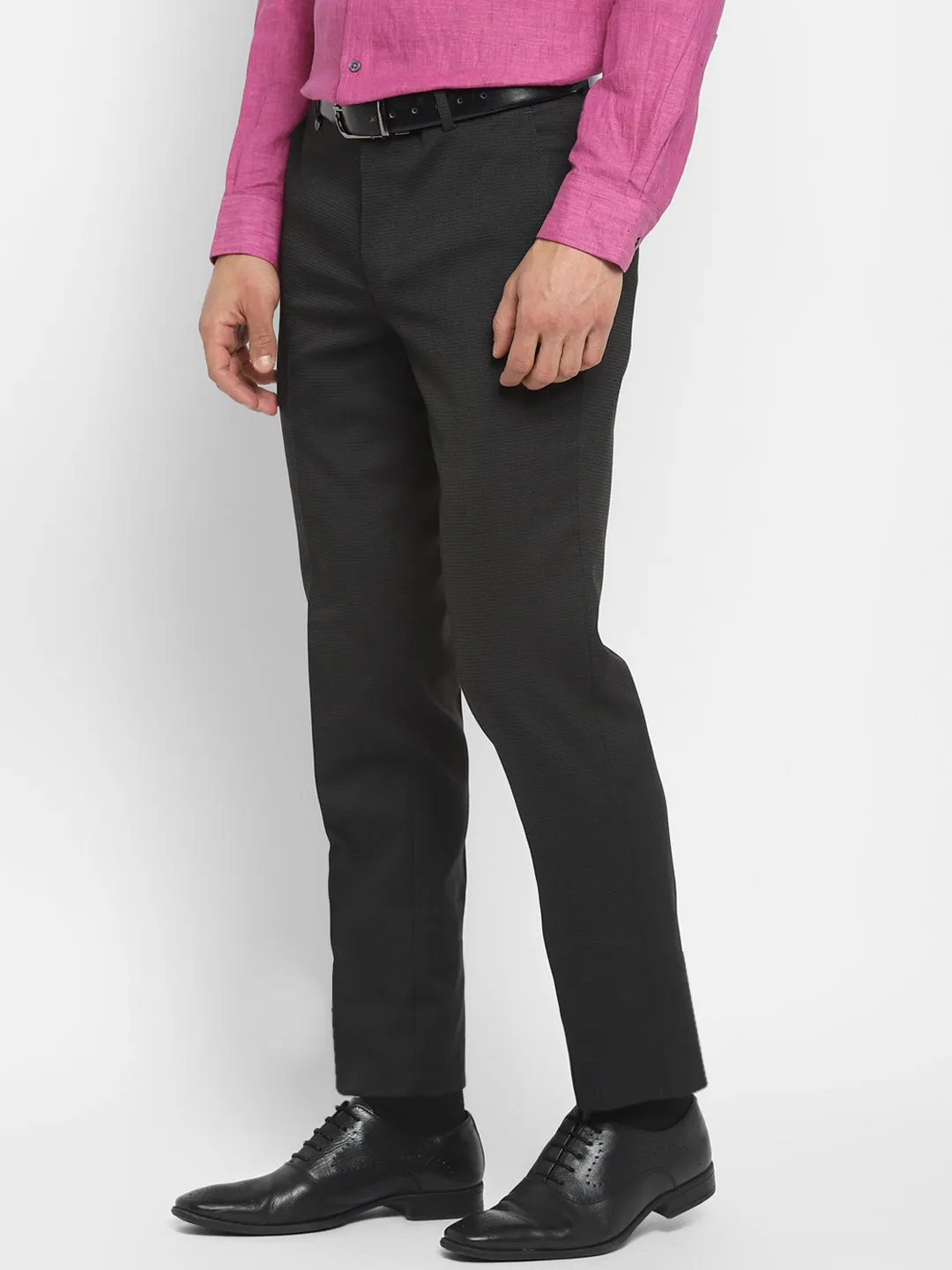 Charcoal Slim Fit Self Design Trouser