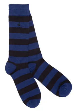 Charcoal/Navy Striped Bamboo  King Size Crew Socks