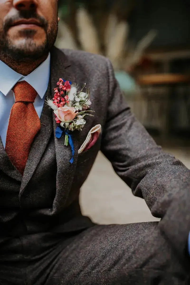 Charlie Burnt Orange Wool Tie, Pocket Square and Emerald Green Braces Set