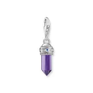 Charm pendant hexagon with imitation amethyst and fine symbols silver