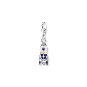 Charm pendant rocket with colourful cold enamel and various stones silver