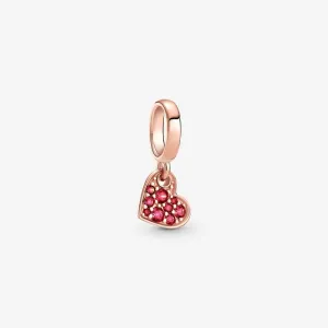 Charm pendente Cuore obliquo con pavé rosso - 789404C02