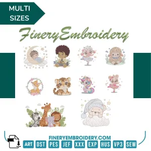 Charming Babies and Animal Friends Embroidery Designs Pack - Multi-Size