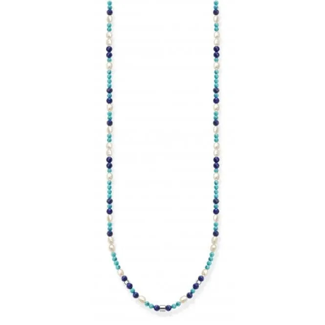 Charming Blue Stones And Pearls Necklace KE2162-775-7-L45V