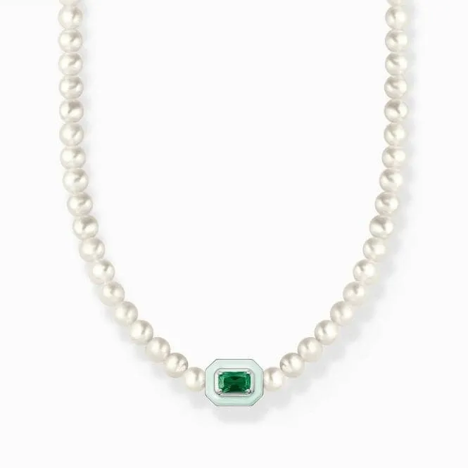 Charming Choker With Green Stone And Pearls KE2183-082-6