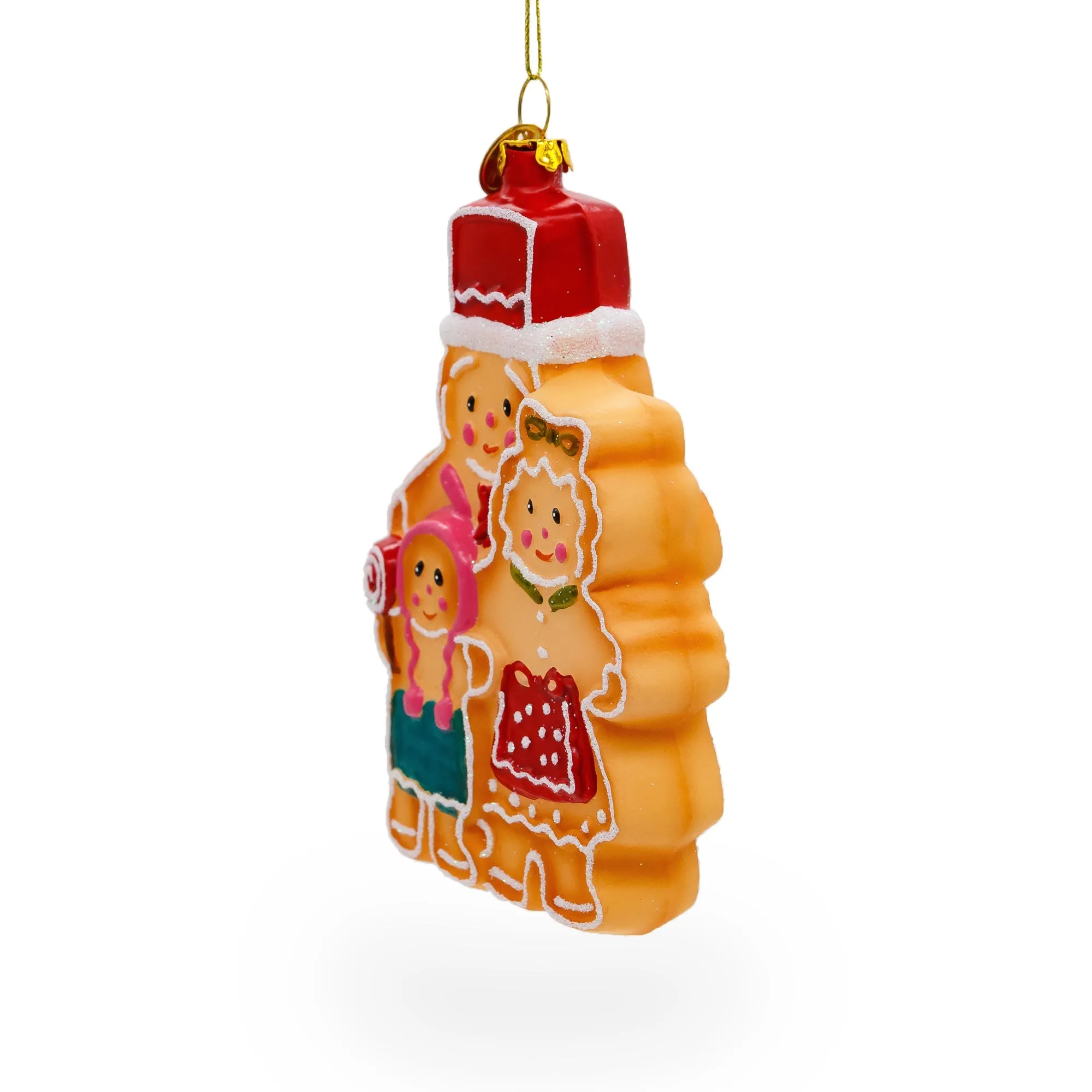 Charming Gingerbread Family - Blown Glass Christmas Ornament