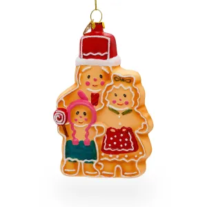 Charming Gingerbread Family - Blown Glass Christmas Ornament