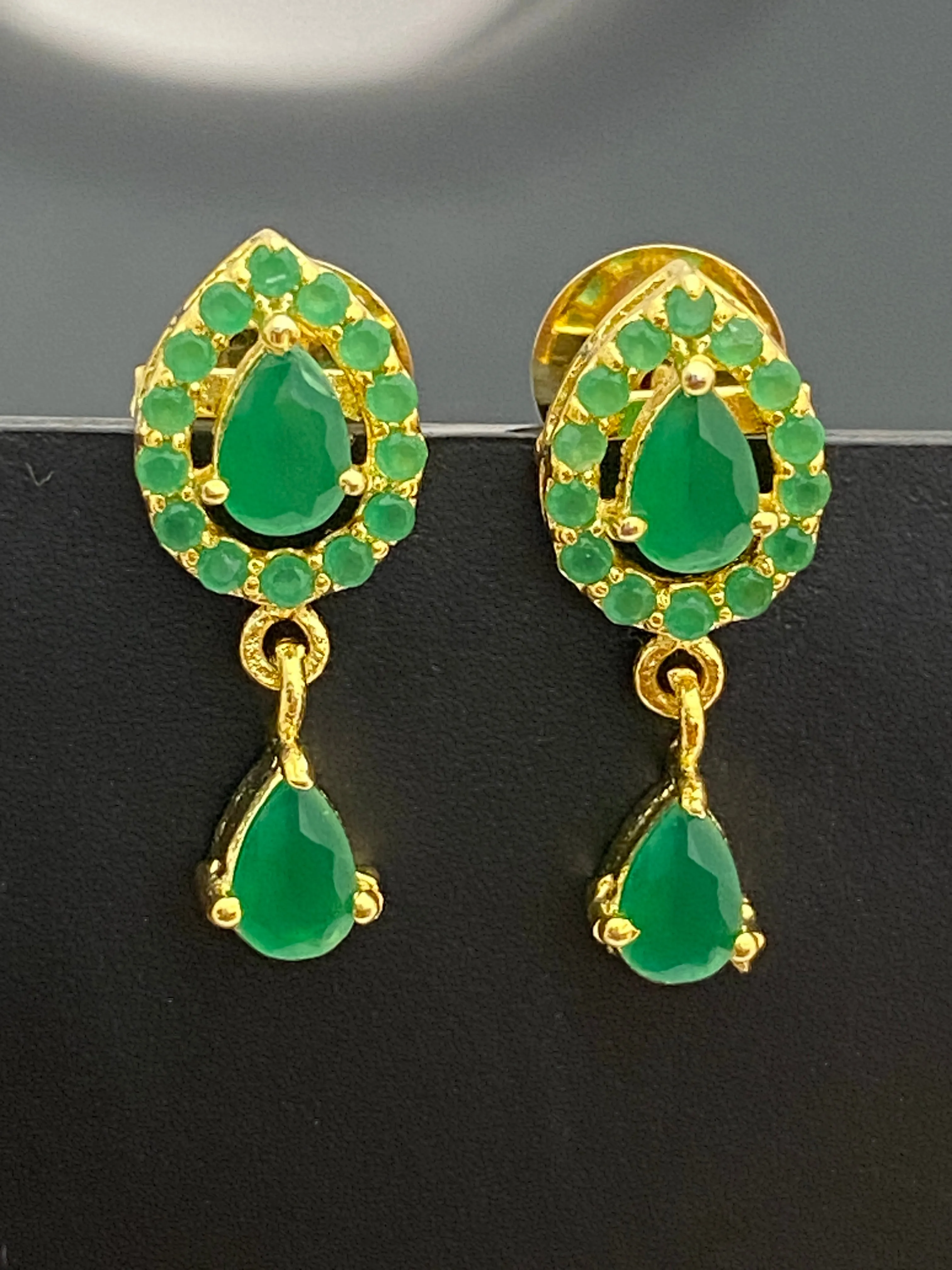 Charming Gold Plated Green Color Stoned Earrings