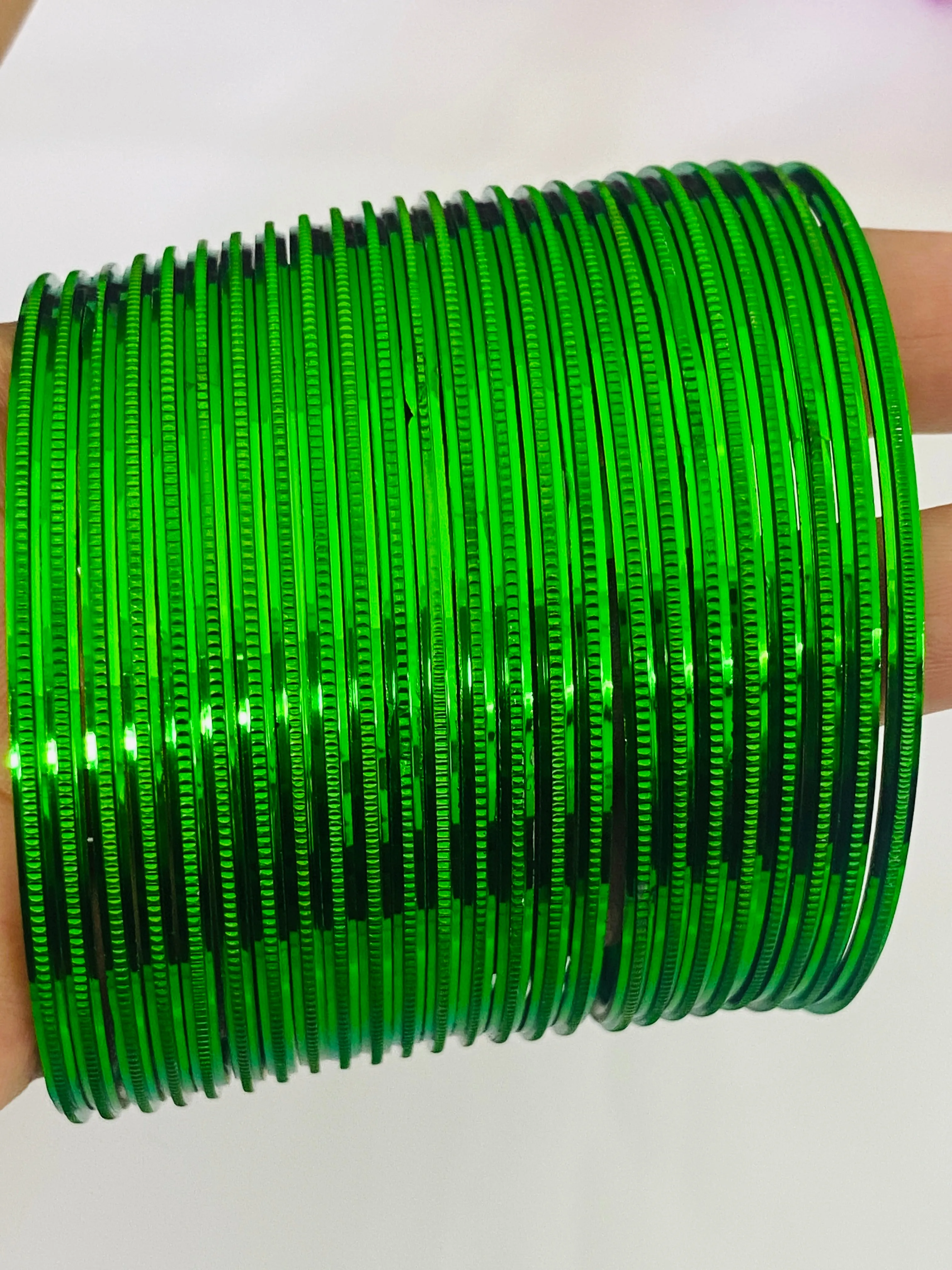 Charming Green Color Plain Metal Bangles